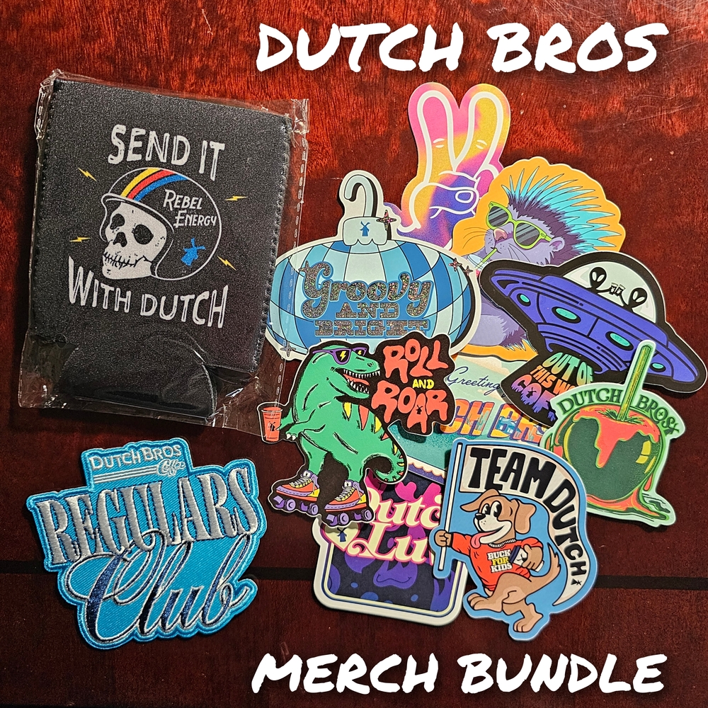 Dutch Bros Patch, Koozie, and Sticker Merch Bundle
